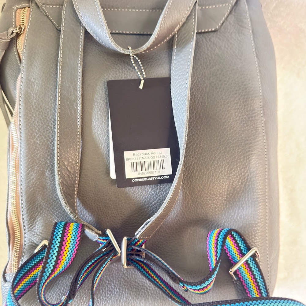 Consuela Gray Pebbled Leather Drawstring Backpack Keanu - Picture 5 of 8